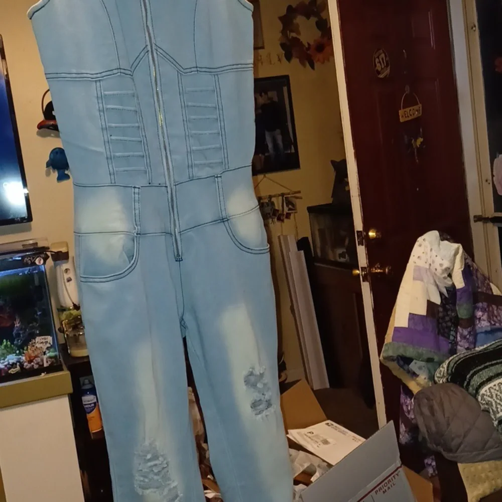 Denim Sleeveless Jumpsuit Small - Picture 3 of 10